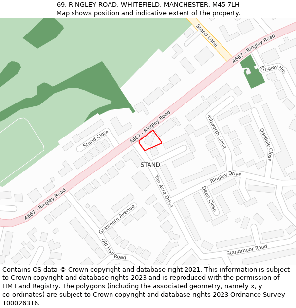 69, RINGLEY ROAD, WHITEFIELD, MANCHESTER, M45 7LH: Location map and indicative extent of plot