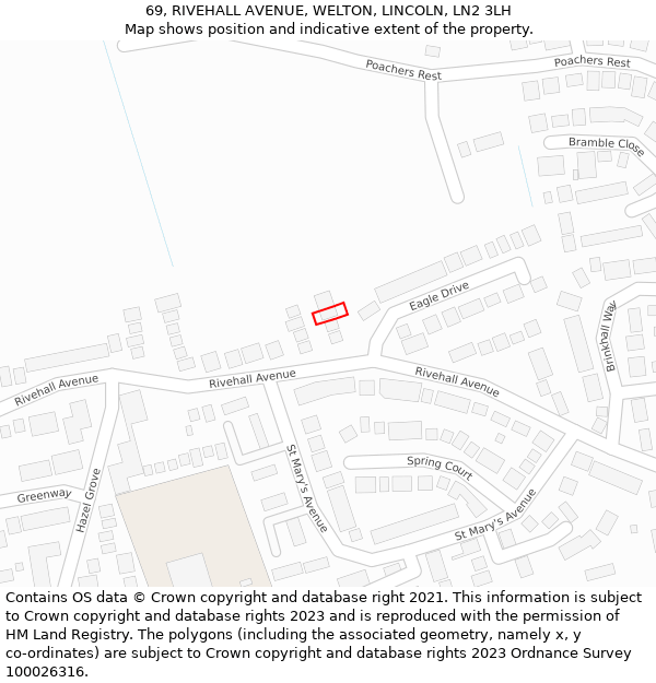 69, RIVEHALL AVENUE, WELTON, LINCOLN, LN2 3LH: Location map and indicative extent of plot