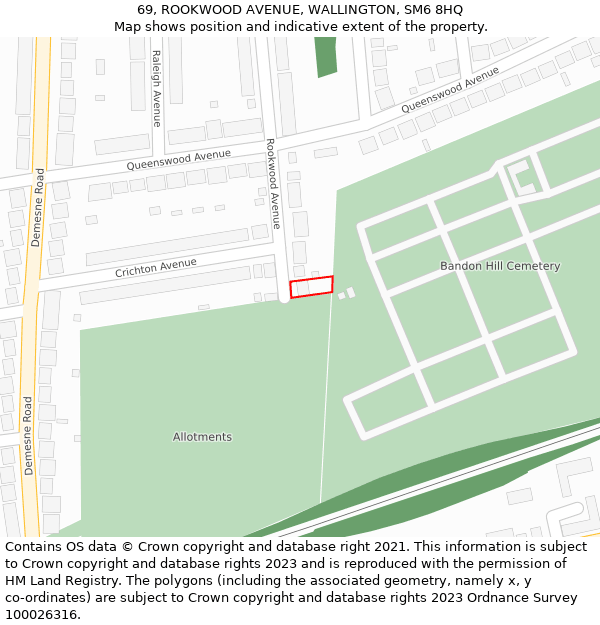 69, ROOKWOOD AVENUE, WALLINGTON, SM6 8HQ: Location map and indicative extent of plot
