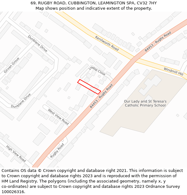 69, RUGBY ROAD, CUBBINGTON, LEAMINGTON SPA, CV32 7HY: Location map and indicative extent of plot