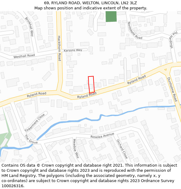 69, RYLAND ROAD, WELTON, LINCOLN, LN2 3LZ: Location map and indicative extent of plot