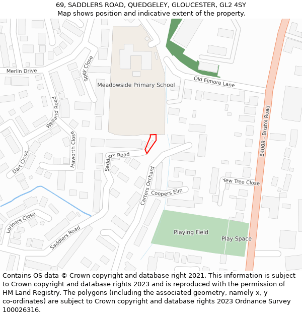 69, SADDLERS ROAD, QUEDGELEY, GLOUCESTER, GL2 4SY: Location map and indicative extent of plot