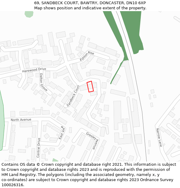 69, SANDBECK COURT, BAWTRY, DONCASTER, DN10 6XP: Location map and indicative extent of plot