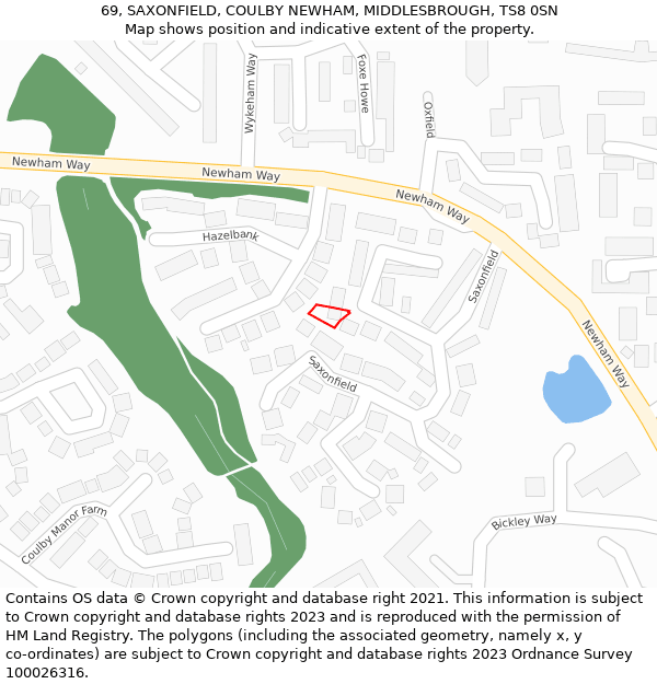 69, SAXONFIELD, COULBY NEWHAM, MIDDLESBROUGH, TS8 0SN: Location map and indicative extent of plot