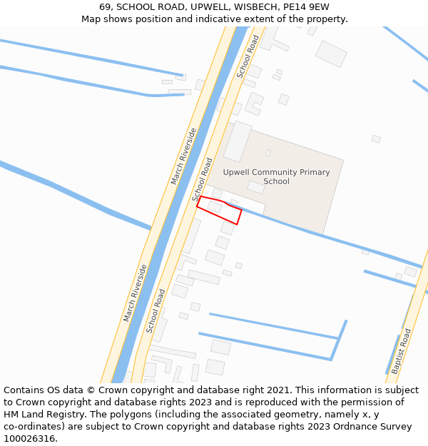 69, SCHOOL ROAD, UPWELL, WISBECH, PE14 9EW: Location map and indicative extent of plot
