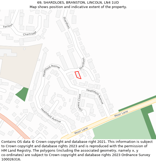 69, SHARDLOES, BRANSTON, LINCOLN, LN4 1UD: Location map and indicative extent of plot