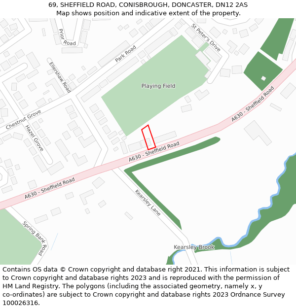 69, SHEFFIELD ROAD, CONISBROUGH, DONCASTER, DN12 2AS: Location map and indicative extent of plot