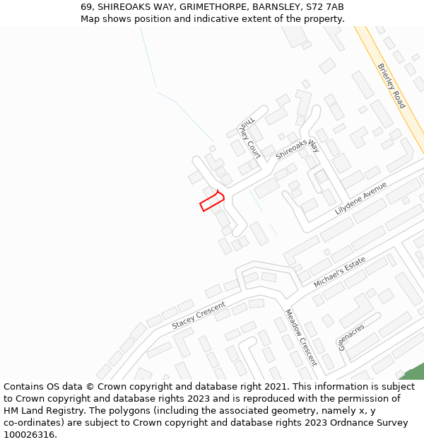 69, SHIREOAKS WAY, GRIMETHORPE, BARNSLEY, S72 7AB: Location map and indicative extent of plot