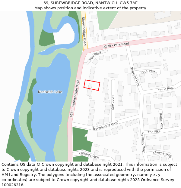 69, SHREWBRIDGE ROAD, NANTWICH, CW5 7AE: Location map and indicative extent of plot