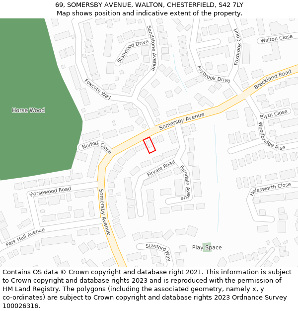 69, SOMERSBY AVENUE, WALTON, CHESTERFIELD, S42 7LY: Location map and indicative extent of plot