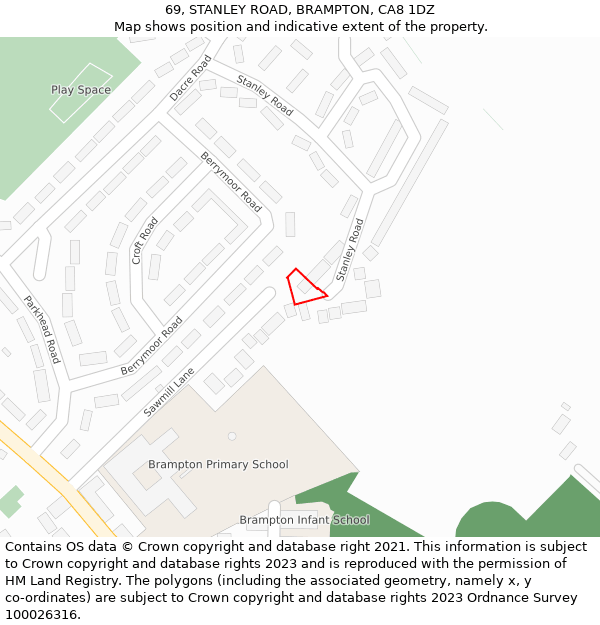 69, STANLEY ROAD, BRAMPTON, CA8 1DZ: Location map and indicative extent of plot