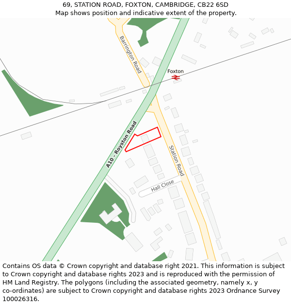 69, STATION ROAD, FOXTON, CAMBRIDGE, CB22 6SD: Location map and indicative extent of plot