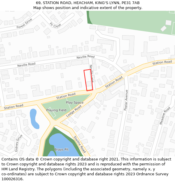 69, STATION ROAD, HEACHAM, KING'S LYNN, PE31 7AB: Location map and indicative extent of plot