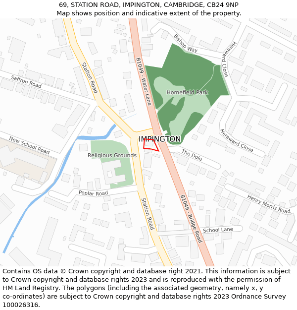 69, STATION ROAD, IMPINGTON, CAMBRIDGE, CB24 9NP: Location map and indicative extent of plot