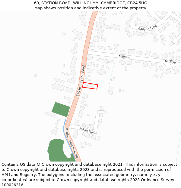 69, STATION ROAD, WILLINGHAM, CAMBRIDGE, CB24 5HG: Location map and indicative extent of plot