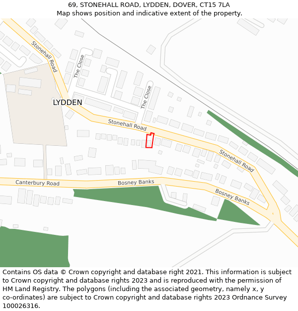 69, STONEHALL ROAD, LYDDEN, DOVER, CT15 7LA: Location map and indicative extent of plot