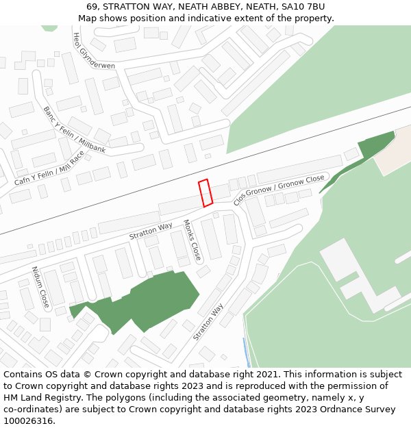 69, STRATTON WAY, NEATH ABBEY, NEATH, SA10 7BU: Location map and indicative extent of plot