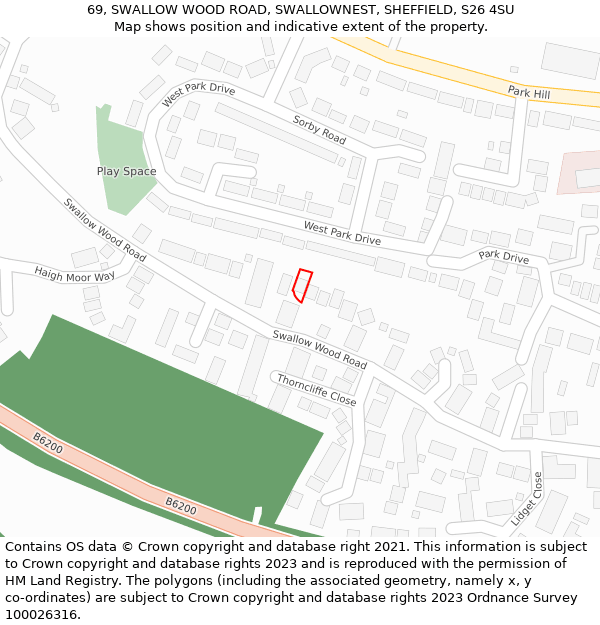69, SWALLOW WOOD ROAD, SWALLOWNEST, SHEFFIELD, S26 4SU: Location map and indicative extent of plot
