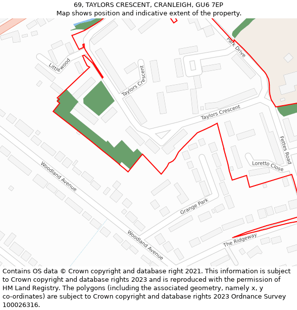 69, TAYLORS CRESCENT, CRANLEIGH, GU6 7EP: Location map and indicative extent of plot