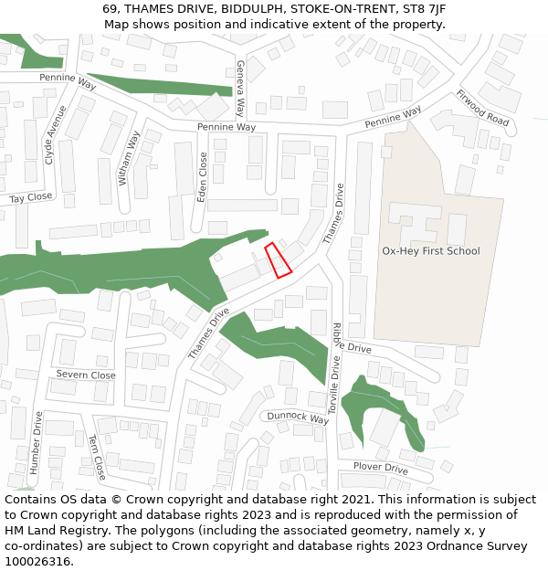 69, THAMES DRIVE, BIDDULPH, STOKE-ON-TRENT, ST8 7JF: Location map and indicative extent of plot