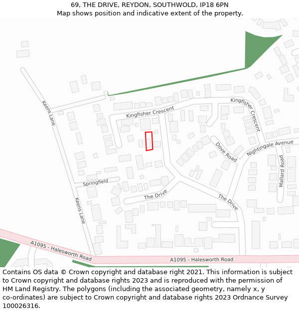 69, THE DRIVE, REYDON, SOUTHWOLD, IP18 6PN: Location map and indicative extent of plot