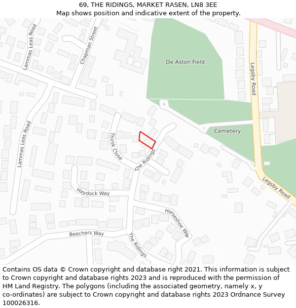 69, THE RIDINGS, MARKET RASEN, LN8 3EE: Location map and indicative extent of plot