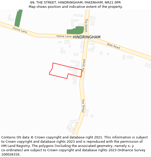 69, THE STREET, HINDRINGHAM, FAKENHAM, NR21 0PR: Location map and indicative extent of plot