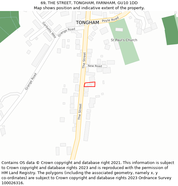 69, THE STREET, TONGHAM, FARNHAM, GU10 1DD: Location map and indicative extent of plot