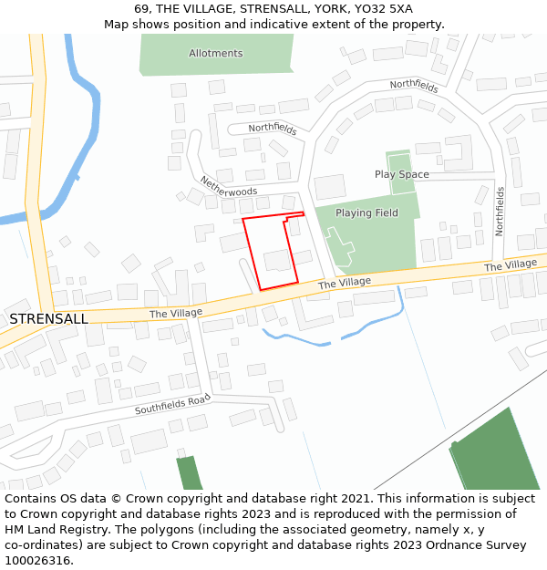 69, THE VILLAGE, STRENSALL, YORK, YO32 5XA: Location map and indicative extent of plot