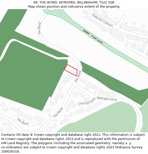 69, THE WYND, WYNYARD, BILLINGHAM, TS22 5QE: Location map and indicative extent of plot