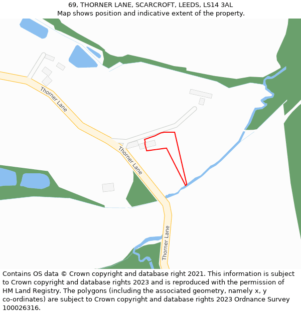 69, THORNER LANE, SCARCROFT, LEEDS, LS14 3AL: Location map and indicative extent of plot