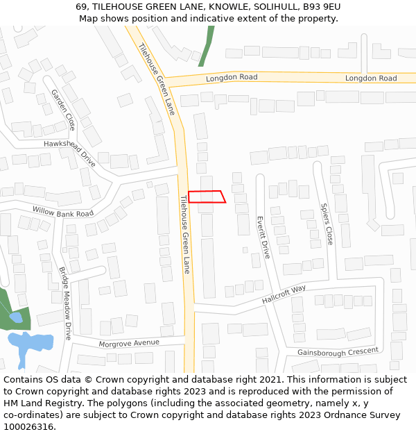 69, TILEHOUSE GREEN LANE, KNOWLE, SOLIHULL, B93 9EU: Location map and indicative extent of plot