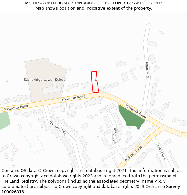 69, TILSWORTH ROAD, STANBRIDGE, LEIGHTON BUZZARD, LU7 9HY: Location map and indicative extent of plot
