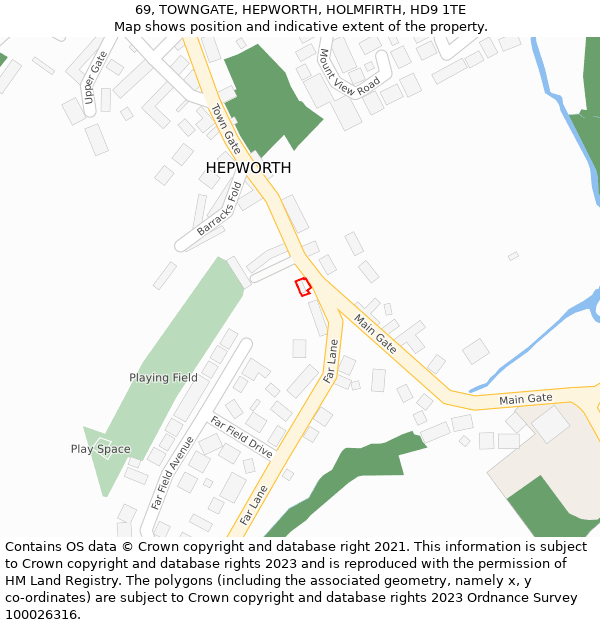 69, TOWNGATE, HEPWORTH, HOLMFIRTH, HD9 1TE: Location map and indicative extent of plot