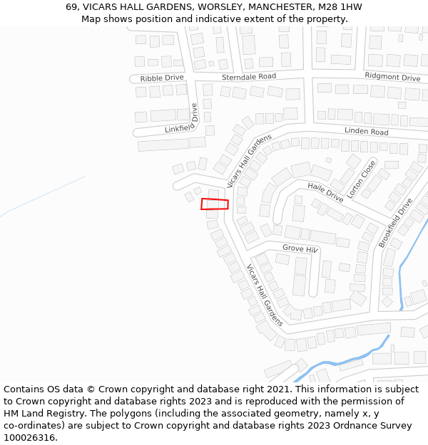 69, VICARS HALL GARDENS, WORSLEY, MANCHESTER, M28 1HW: Location map and indicative extent of plot