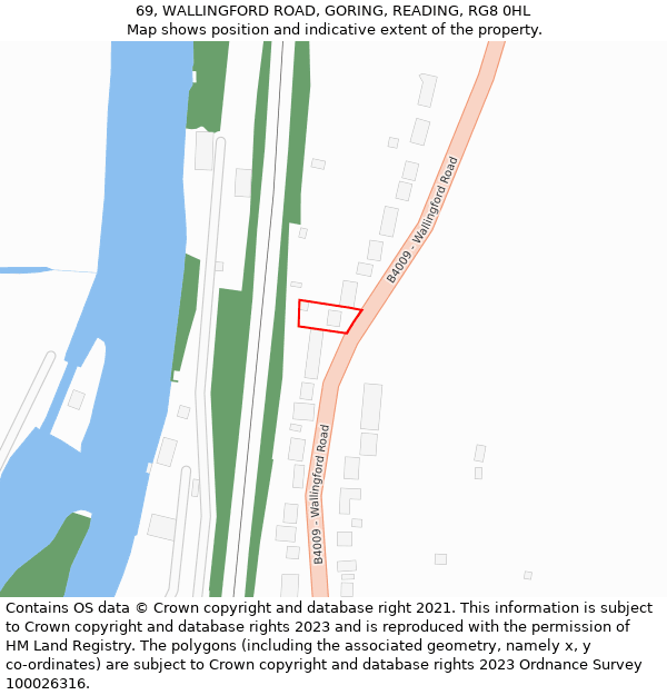 69, WALLINGFORD ROAD, GORING, READING, RG8 0HL: Location map and indicative extent of plot