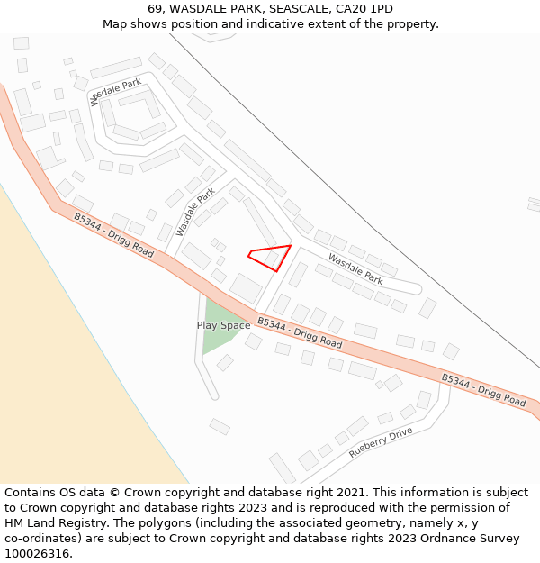 69, WASDALE PARK, SEASCALE, CA20 1PD: Location map and indicative extent of plot