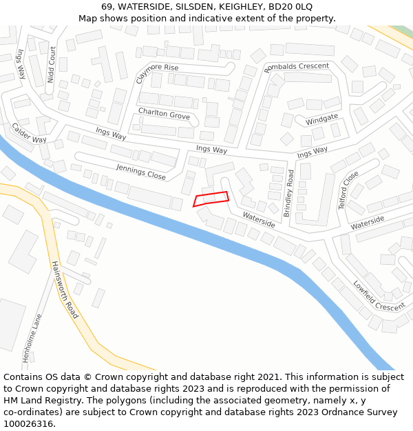 69, WATERSIDE, SILSDEN, KEIGHLEY, BD20 0LQ: Location map and indicative extent of plot