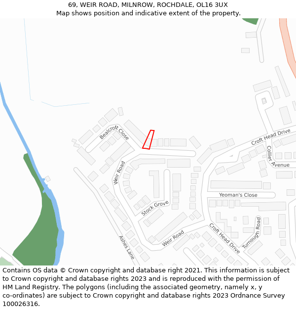 69, WEIR ROAD, MILNROW, ROCHDALE, OL16 3UX: Location map and indicative extent of plot