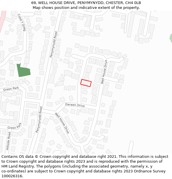 69, WELL HOUSE DRIVE, PENYMYNYDD, CHESTER, CH4 0LB: Location map and indicative extent of plot