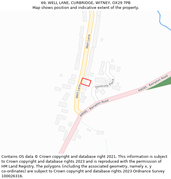 69, WELL LANE, CURBRIDGE, WITNEY, OX29 7PB: Location map and indicative extent of plot