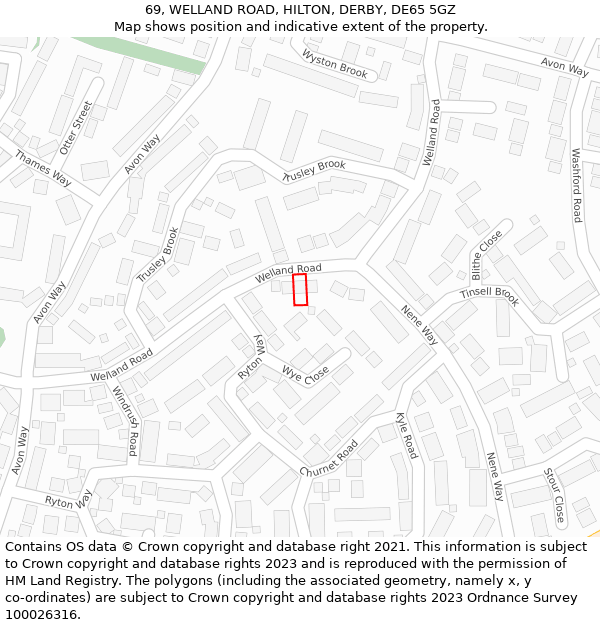 69, WELLAND ROAD, HILTON, DERBY, DE65 5GZ: Location map and indicative extent of plot