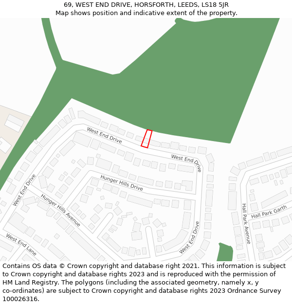 69, WEST END DRIVE, HORSFORTH, LEEDS, LS18 5JR: Location map and indicative extent of plot