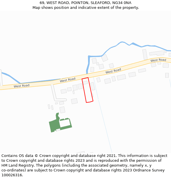 69, WEST ROAD, POINTON, SLEAFORD, NG34 0NA: Location map and indicative extent of plot