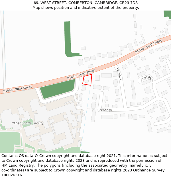 69, WEST STREET, COMBERTON, CAMBRIDGE, CB23 7DS: Location map and indicative extent of plot