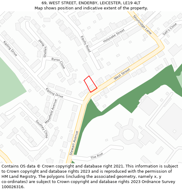 69, WEST STREET, ENDERBY, LEICESTER, LE19 4LT: Location map and indicative extent of plot