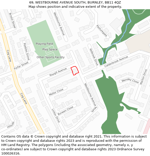 69, WESTBOURNE AVENUE SOUTH, BURNLEY, BB11 4QZ: Location map and indicative extent of plot