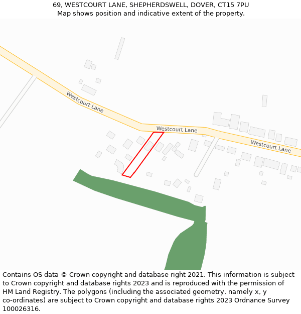 69, WESTCOURT LANE, SHEPHERDSWELL, DOVER, CT15 7PU: Location map and indicative extent of plot