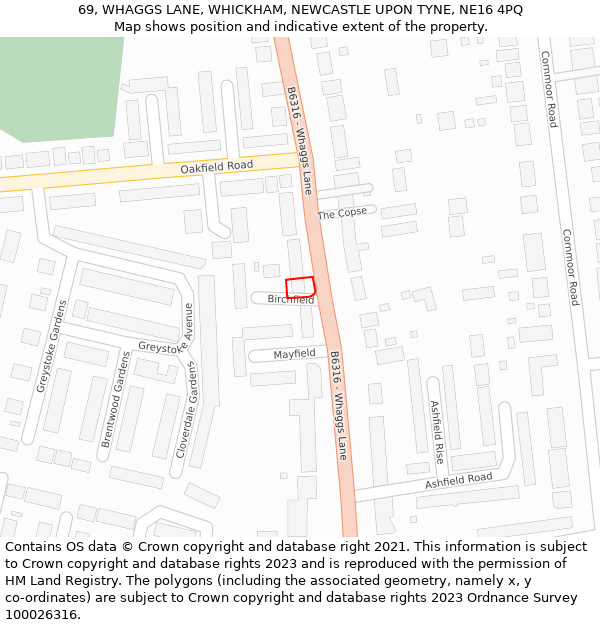 69, WHAGGS LANE, WHICKHAM, NEWCASTLE UPON TYNE, NE16 4PQ: Location map and indicative extent of plot