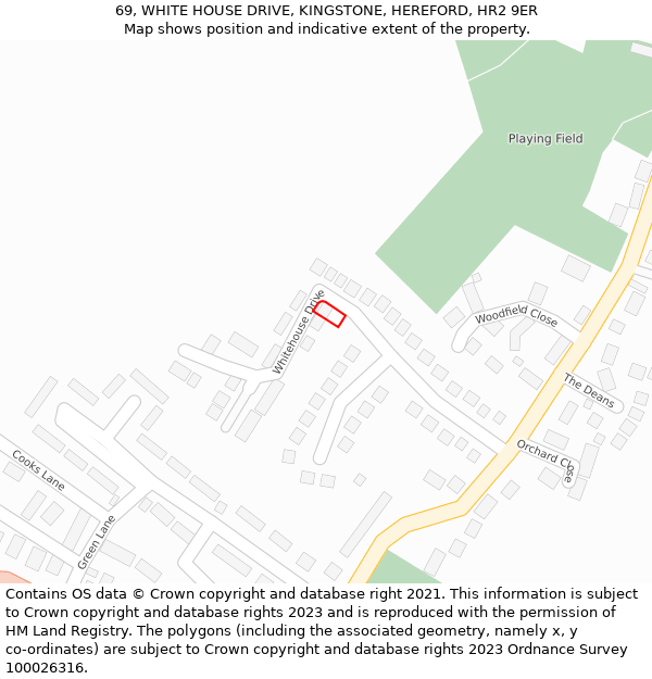69, WHITE HOUSE DRIVE, KINGSTONE, HEREFORD, HR2 9ER: Location map and indicative extent of plot